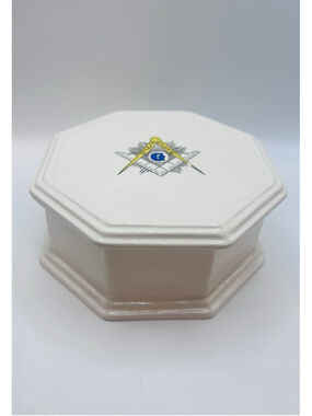 Vintage Masonic Ceramic Trinket Dish w/ Lid Covered Box Freemason Compass
